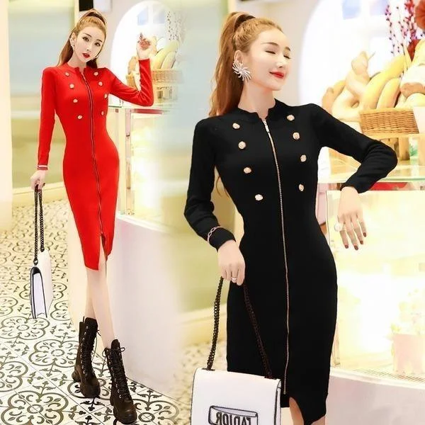 Sale Event long sleeve plus size cotton women casual bodycon midi autumn winter knitted sweater dress
