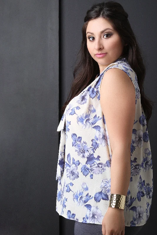 Weekend Specials Just for You Floral V-Neck Bow Sleeveless Top