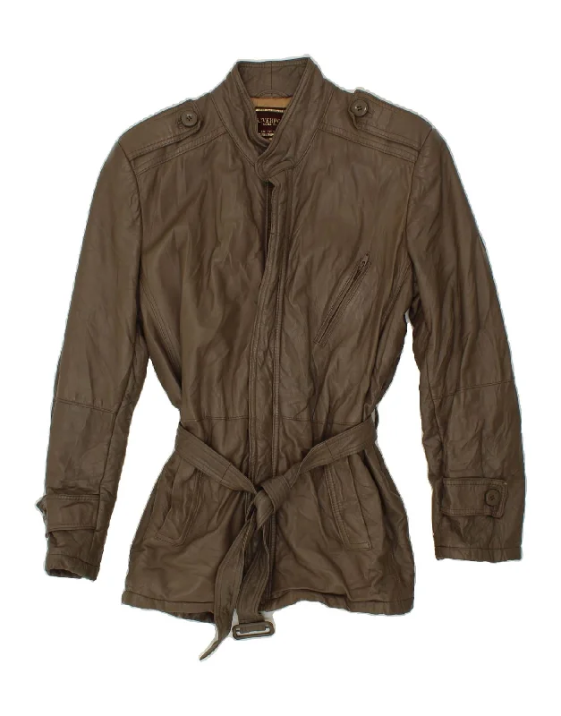 Daily Deals LIVERPOOL Womens Military Leather Jacket UK 10 Small Brown Leather