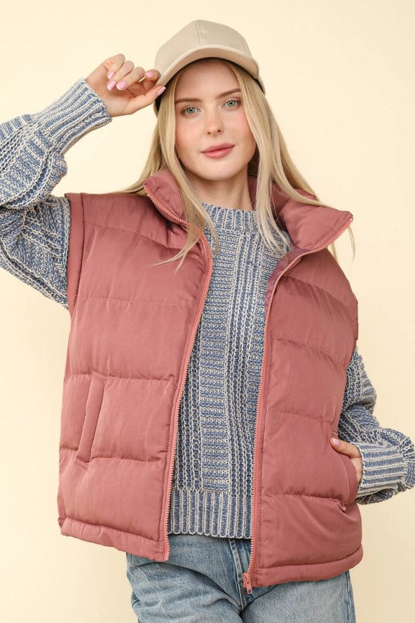 Deal Zone Mauve High Neck Puffer Vest