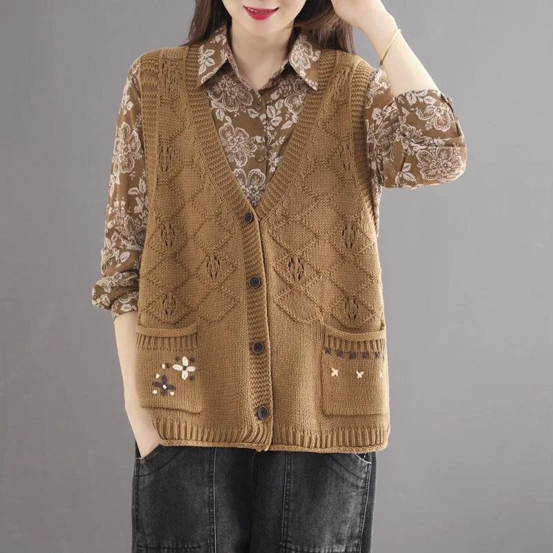Buy Now Autumn Retro Hollow Loose Cotton Knitted Vest