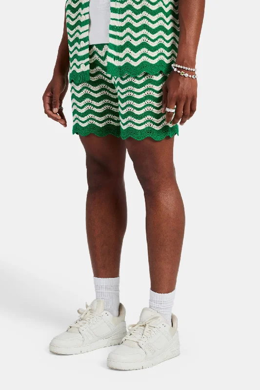 Crochet Knitted Embroidered Short - Green