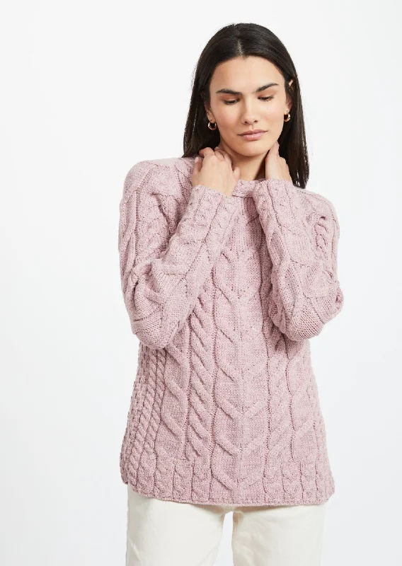 Limited Availability Listowel Ladies Aran Cabled Sweater | Pink