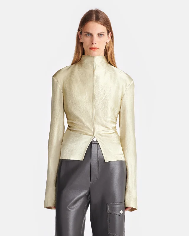 Big Deal Domini - Crinkled-Satin Turtleneck Top - Green Tea