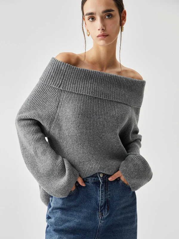 Midnight Sale Oversized Overfold Off Trendy Shoulder Knit Sweater