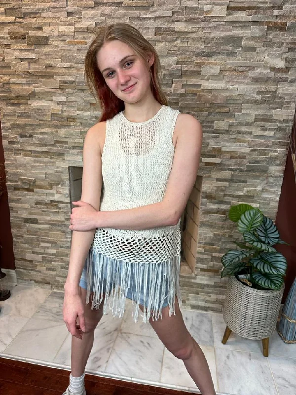 Price Reduction Crochet Top With fringes/lace Style#-S18105
