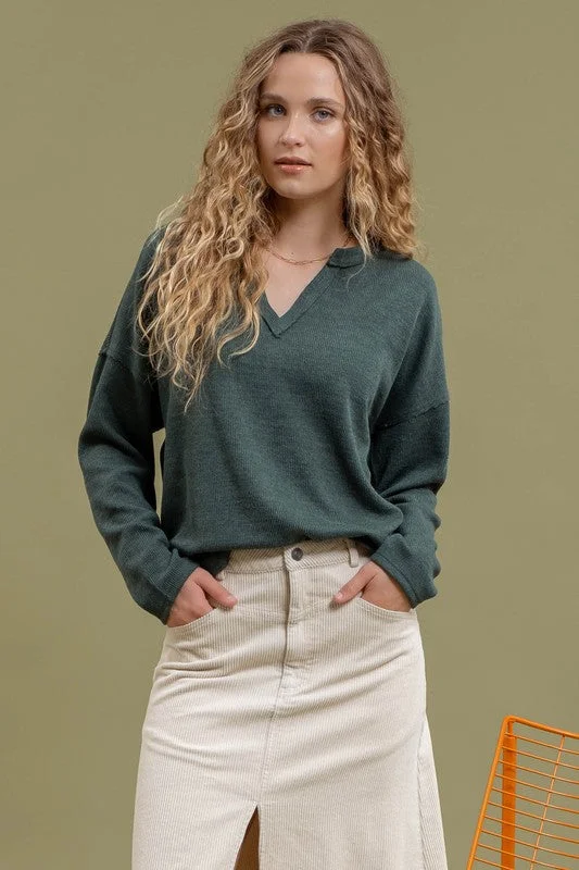 Blowout Deals ISLA SOLID NOTCH NECK KNIT TOP