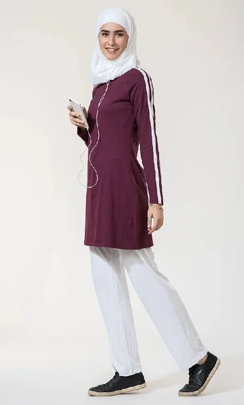 Bonus Savings White Striped Long Active Wear Women Tunic Top