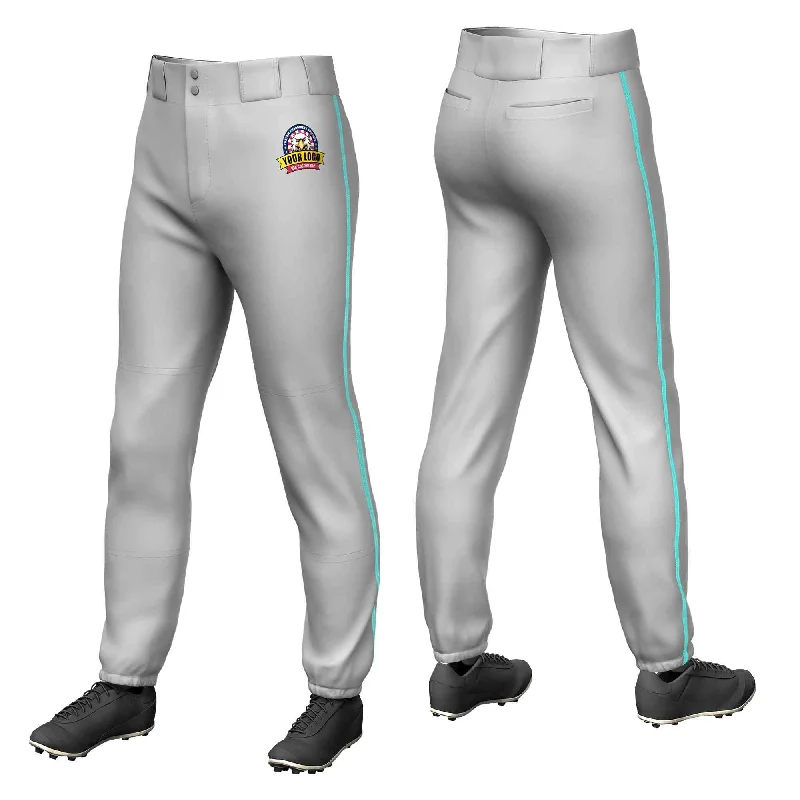 Custom Gray Aqua Classic Fit Stretch Practice Pull-up Baseball Pants