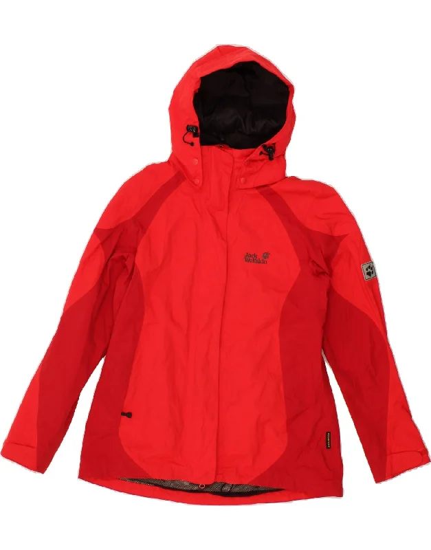 Stock Clearance JACK WOLFSKIN Womens Hooded Rain Jacket UK 18/20 XL Red Colourblock