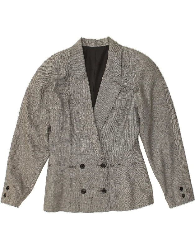 Weekend Deals That Thrill VINTAGE Womens Double Breasted Blazer Jacket UK 10 Small Grey Virgin Wool
