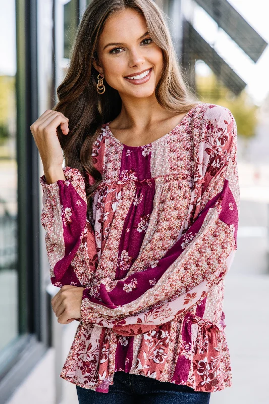 Best Deals Must Have Rosewood Pink Mixed Print Top