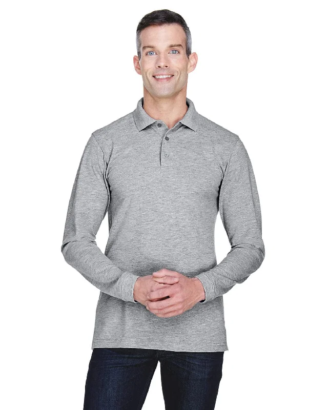 Harriton Easy Blend Long Sleeve Polo Shirt | Grey Heather