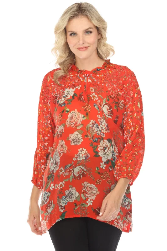 Act Fast Johnny Was Red Neeka Floral Tunic Top C20424A4