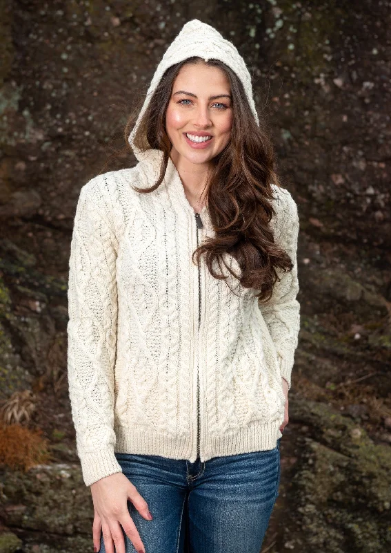New Deals IrelandsEye Women's Aran Hooded Cardigan | Natural