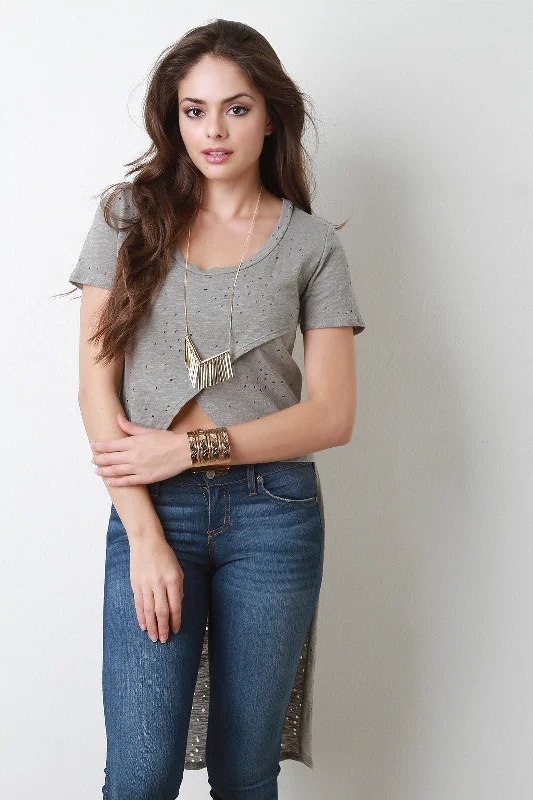Reduced Price Distressed Wrap Marled Scoop Neck Tee