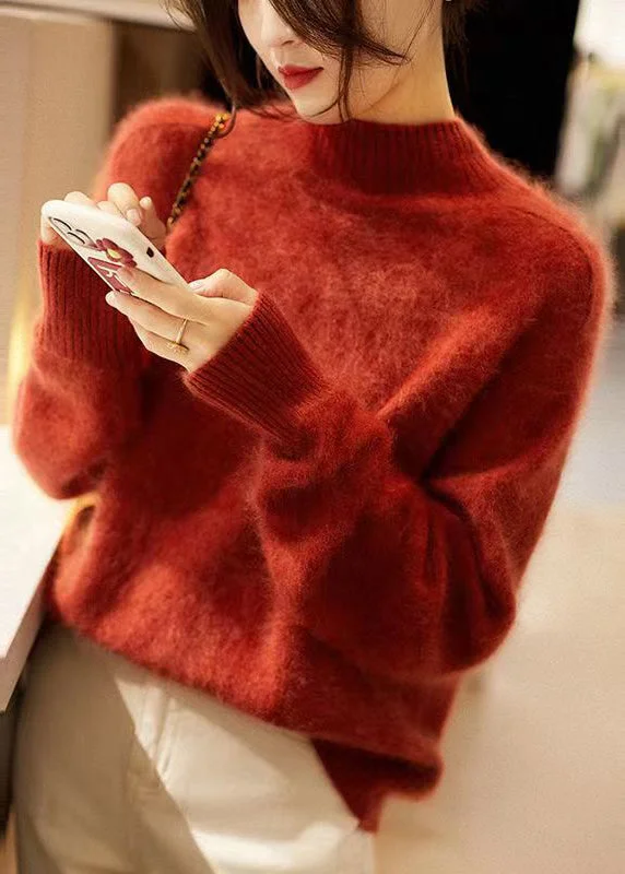 Limited Supply Elegant Orange Hign Neck Patchwork Woolen Knit Sweaters Fall