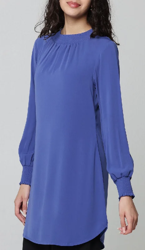 Exclusive Savings Mishal Essential Long Smocked Modest Tunic - Azure