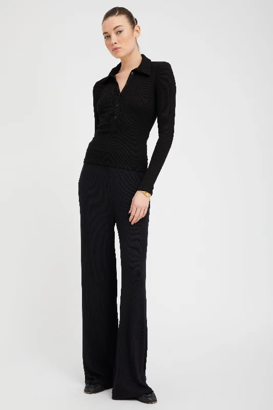 Major Savings Black Rib Wide Leg Pants