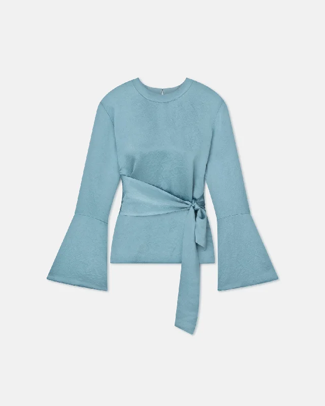 Unbeatable Prices Ilone - Belted Crinkled-Satin Top - Aqua