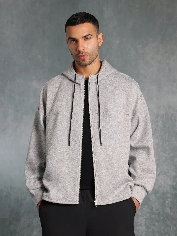 Regular Fit Zip Through Hoodie With Reflective Print & Drawstrings