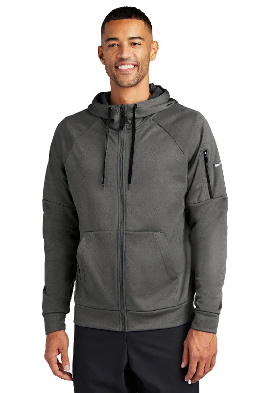 Nike Mens Therma-Fit Fleece Full Zip Hooded Sweatshirt Hoodie w/ Pockets - Anthracite Grey - New