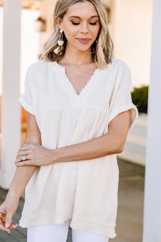 Big Discounts Touch My Heart Natural White Crinkled Top