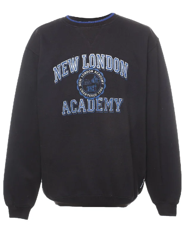 Weekend Deals to Brighten Your Day New London Academy Printed Black & Blue Sweatshirt - M Weekend Deals to Brighten Your Day New London Academy Printed Black & Blue Sweatshirt - M
