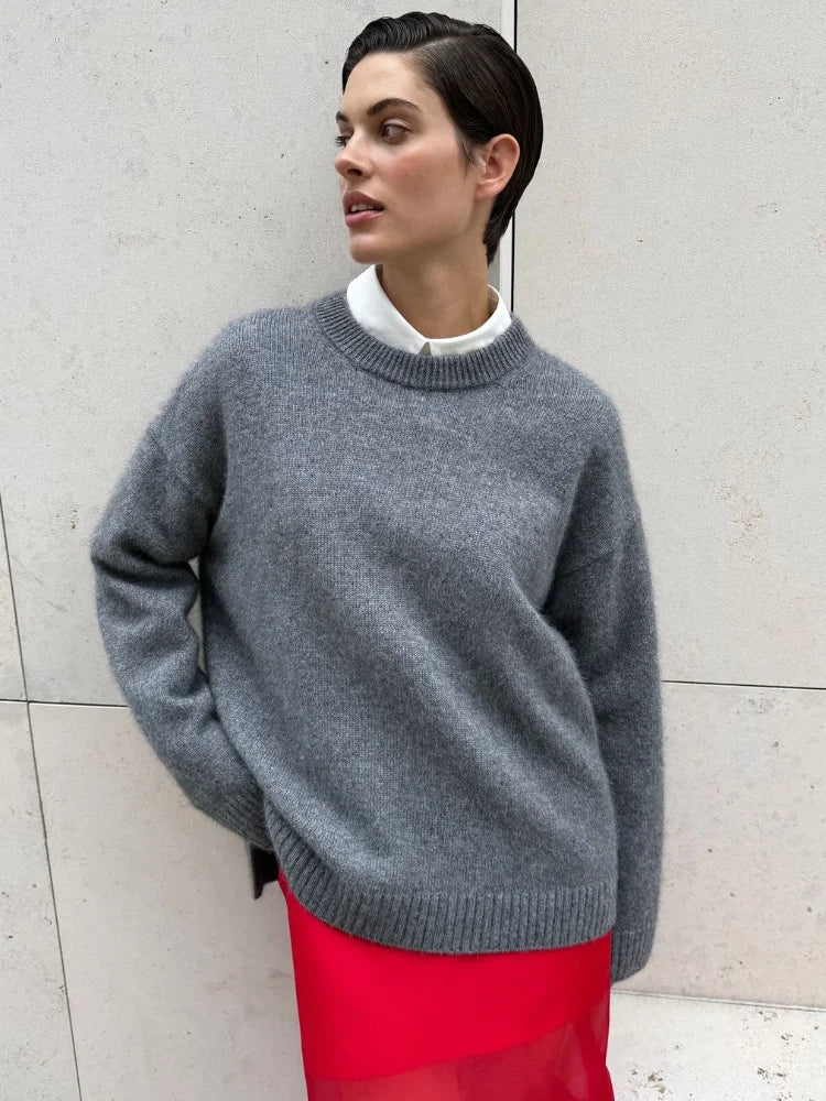Weekend Specials to Delight Autumn Women Solid Knitted Fashion Versatile O-neck Long Sleeve Basic Casual Sweater