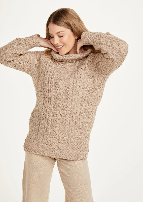 Weekend Deals That Dazzle Belcare Ladies Aran Roll Neck Sweater | Oatmeal