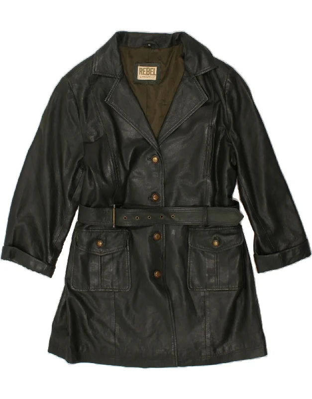 Super Sale VINTAGE Womens Leather Coat IT 46 Large Khaki Leather