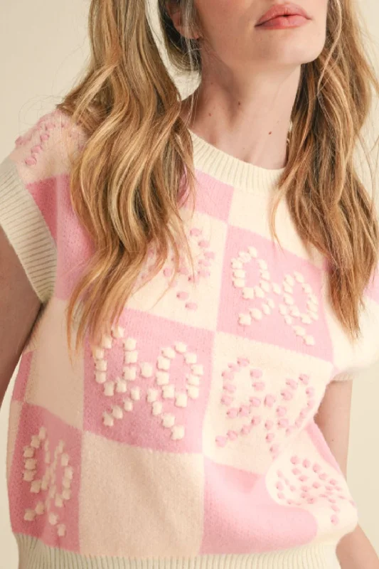 Weekend Offers That Please Bow Checkered Round Neck Sweater Vest