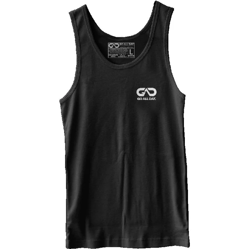 Don't Delay GO ALL DAY® Unisex Tank (Charcoal Black) Small Logo