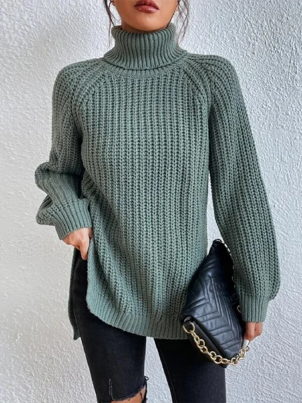 Overstock Full Size Turtleneck Slit Sweater