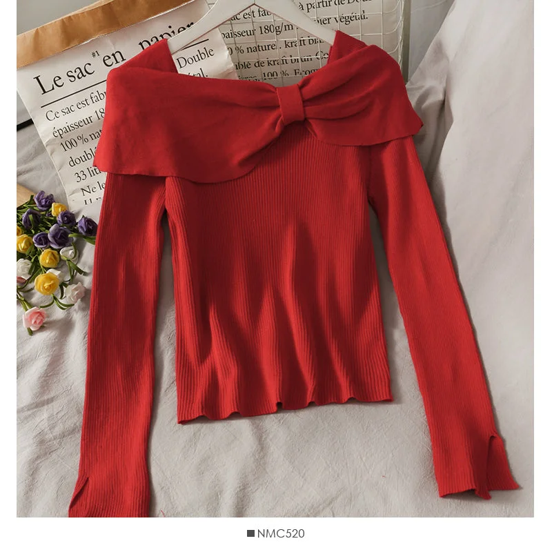 Reduced Price Korean slim butterfly dew clavicle sweater  1828