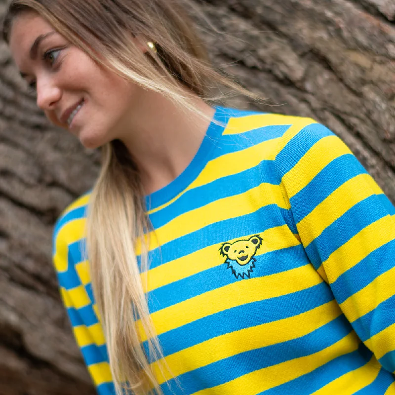 Weekend-Only Price Drops Grateful Dead | Women Fitted Crewneck Sweater | Yellow & Blue Stripes Weekend-Only Price Drops Grateful Dead | Women Fitted Crewneck Sweater | Yellow & Blue Stripes
