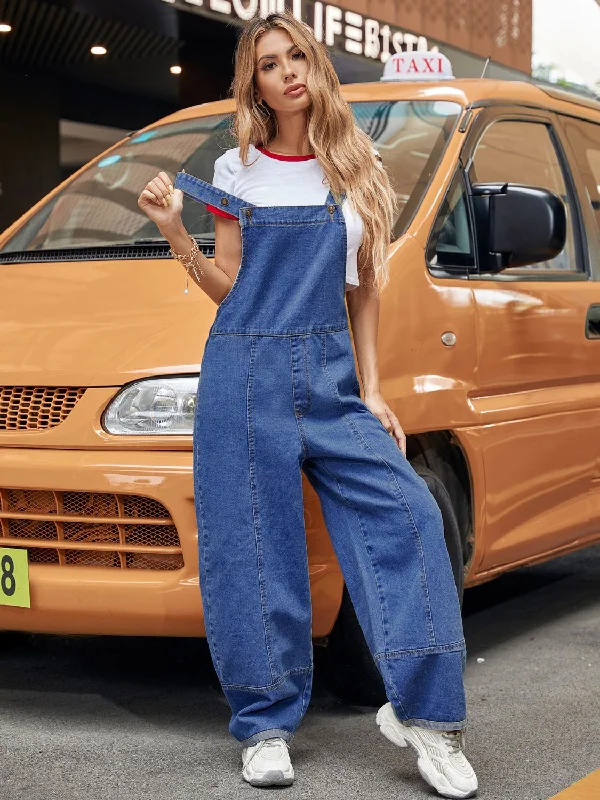 Stock Clearance Wide Strap Wide Leg Denim Overalls