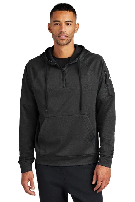 Nike Mens Therma-Fit Fleece 1/4 Zip Hooded Sweatshirt Hoodie w/ Pouch Pocket - Black - New