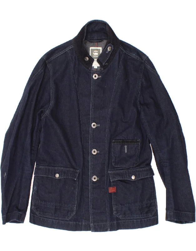 Super Deal G-STAR Womens Denim Jacket UK 16 Large Navy Blue Cotton