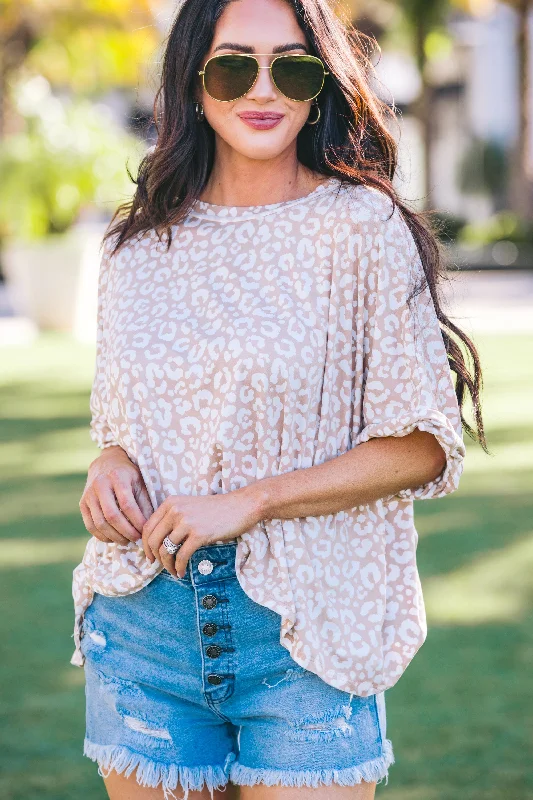 Weekend Discounts to Delight Talk About It Taupe Brown Leopard Print Top