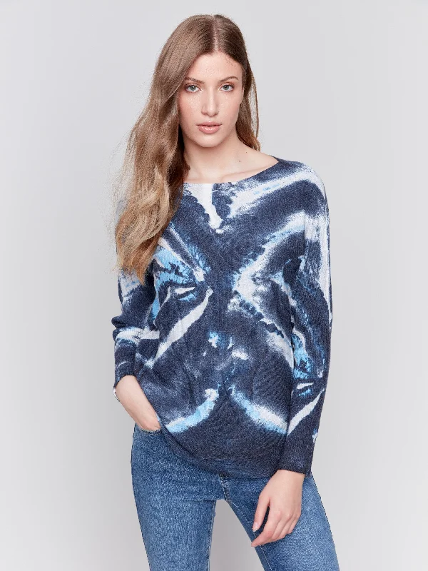 Discount Deals Printed Plush Knit Sweater - Storm