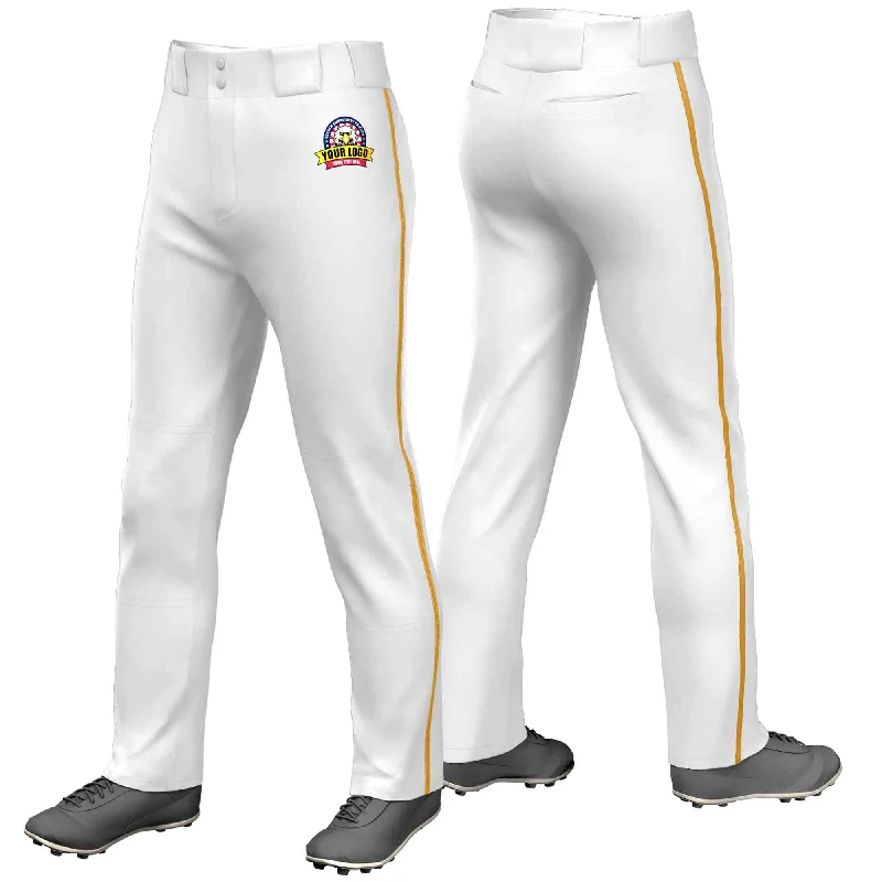 Custom White Old Gold Classic Fit Stretch Practice Loose-fit Baseball Pants