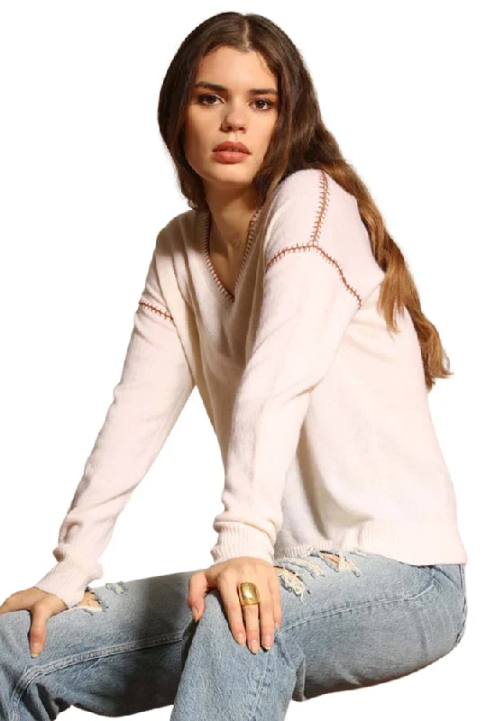 Weekend Savings Extravaganza Minnie Rose Cashmere Whip Stitch V Neck Sweater