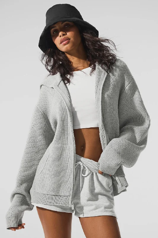 Unbeatable Prices Domain Rib Knit Full Zip Sweater - Athletic Heather Grey