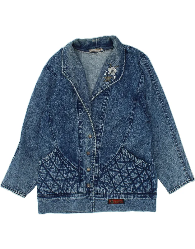 Crazy Savings VINTAGE Womens Denim Jacket UK 16 Large Blue Floral