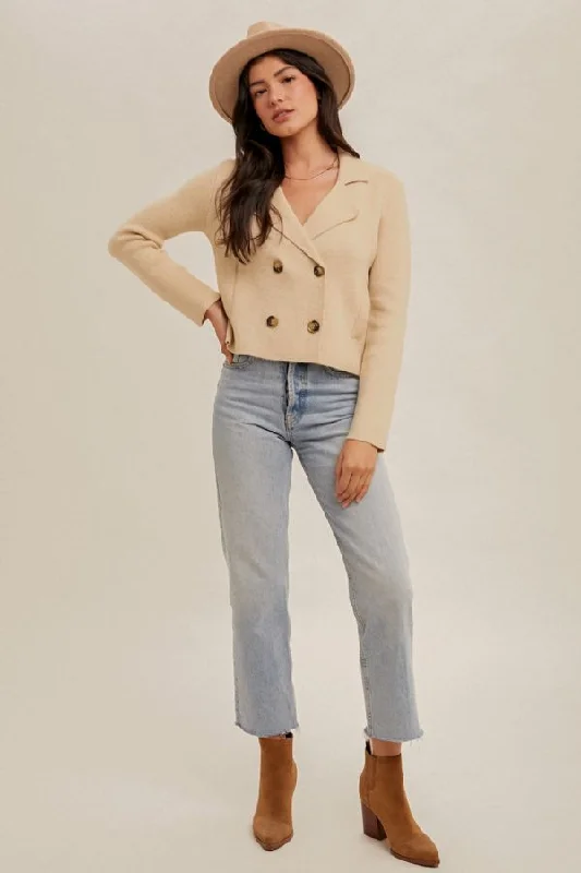 Price Cut Double Breasted Relaxed Crop Sweater Jacket