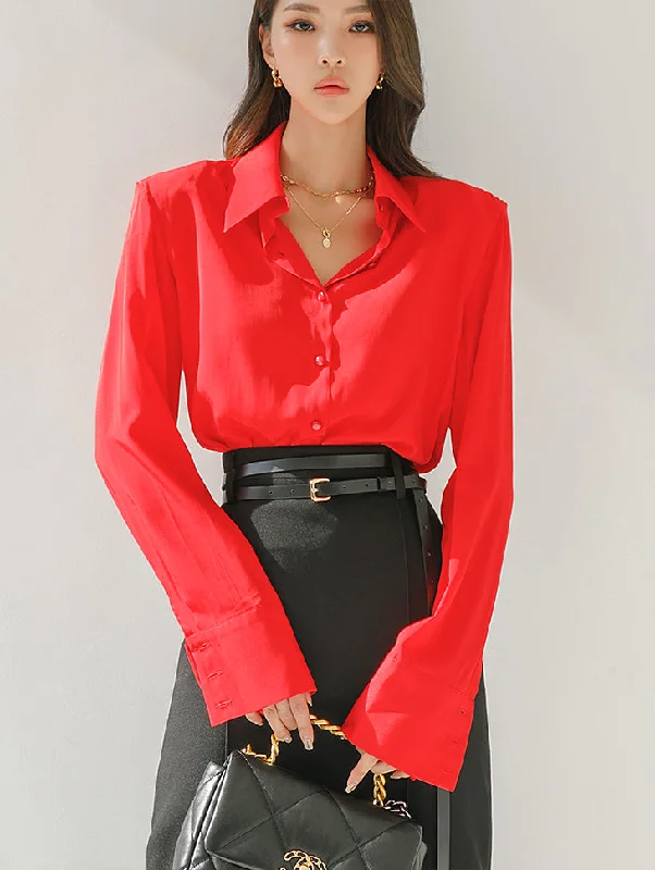 Don't Delay B2770 Shining Collar Shoulder Pad Blouse