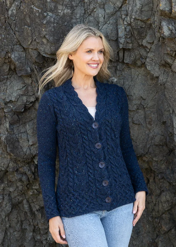 Final Sale IrelandsEye Horseshoe Aran Cardigan | Rich Navy