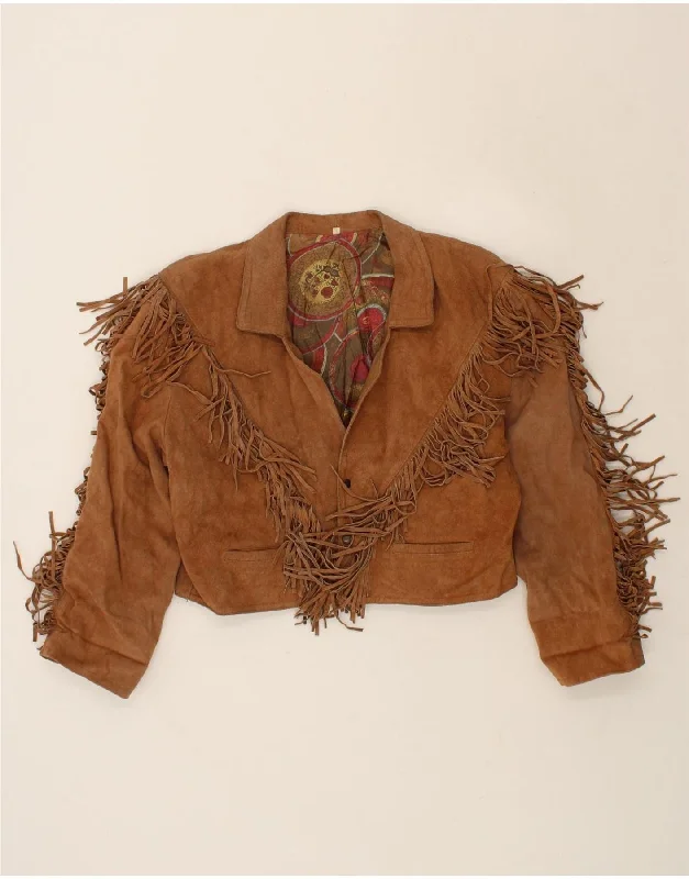 Discount Mania VINTAGE Womens Crop Suede Jacket UK 10 Small Brown