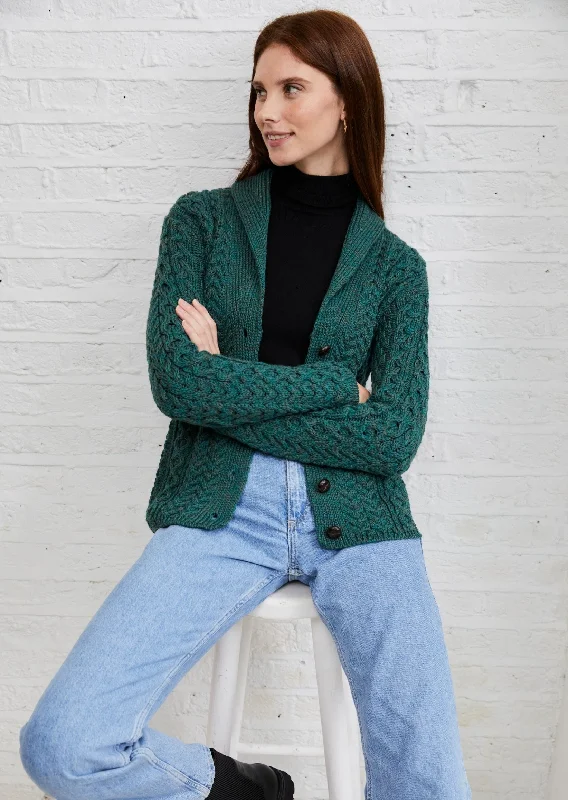 Weekend Offers That Thrill Shawl Collar Aran Cardigan | Connemara Green